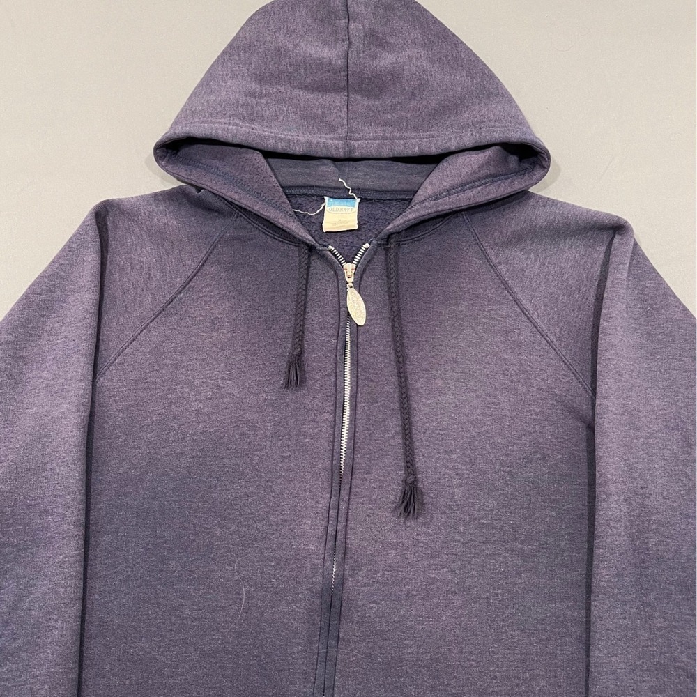 Vintage Old Navy Raglan Zip Up Hoodie faded Navy Blue Sweatshirt Large